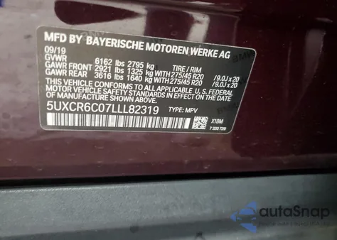 2020 BMW X5 xDrive40I z USA, uszkodzony, nr VIN 5UXCR6C07LLL82319